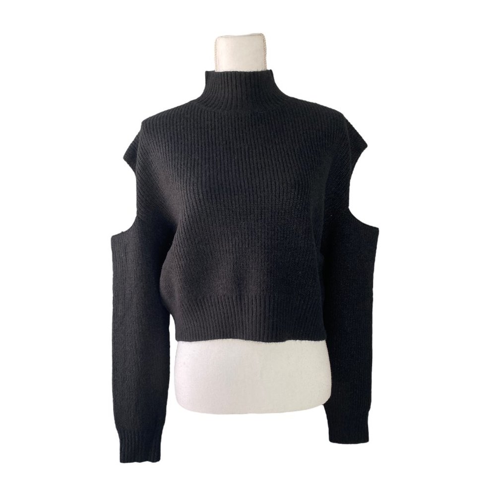 Forever 21 Women’s Black Ribbed Cutout Cold Shoulder Sweater , Medium NWT